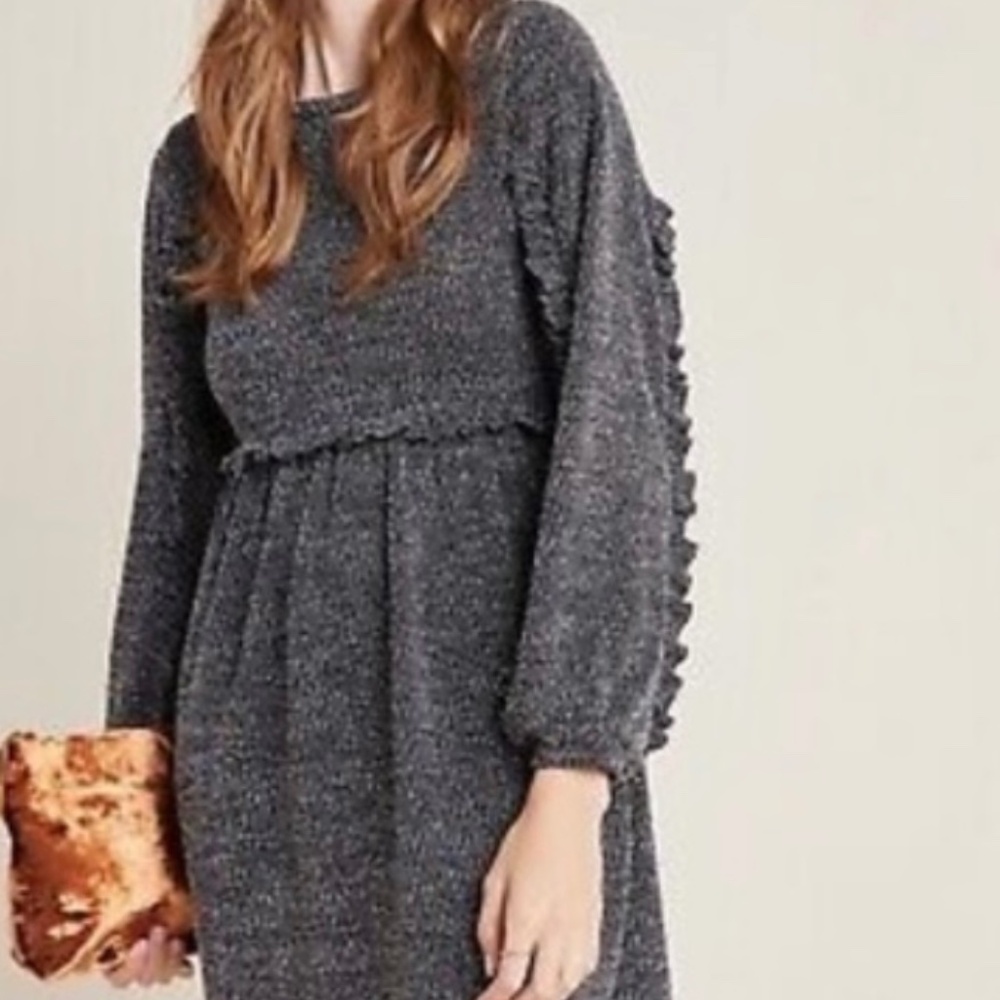 Anthropologie RO&DE Stella Sweater Knit Ruffle Long Sleeve Dress Size M